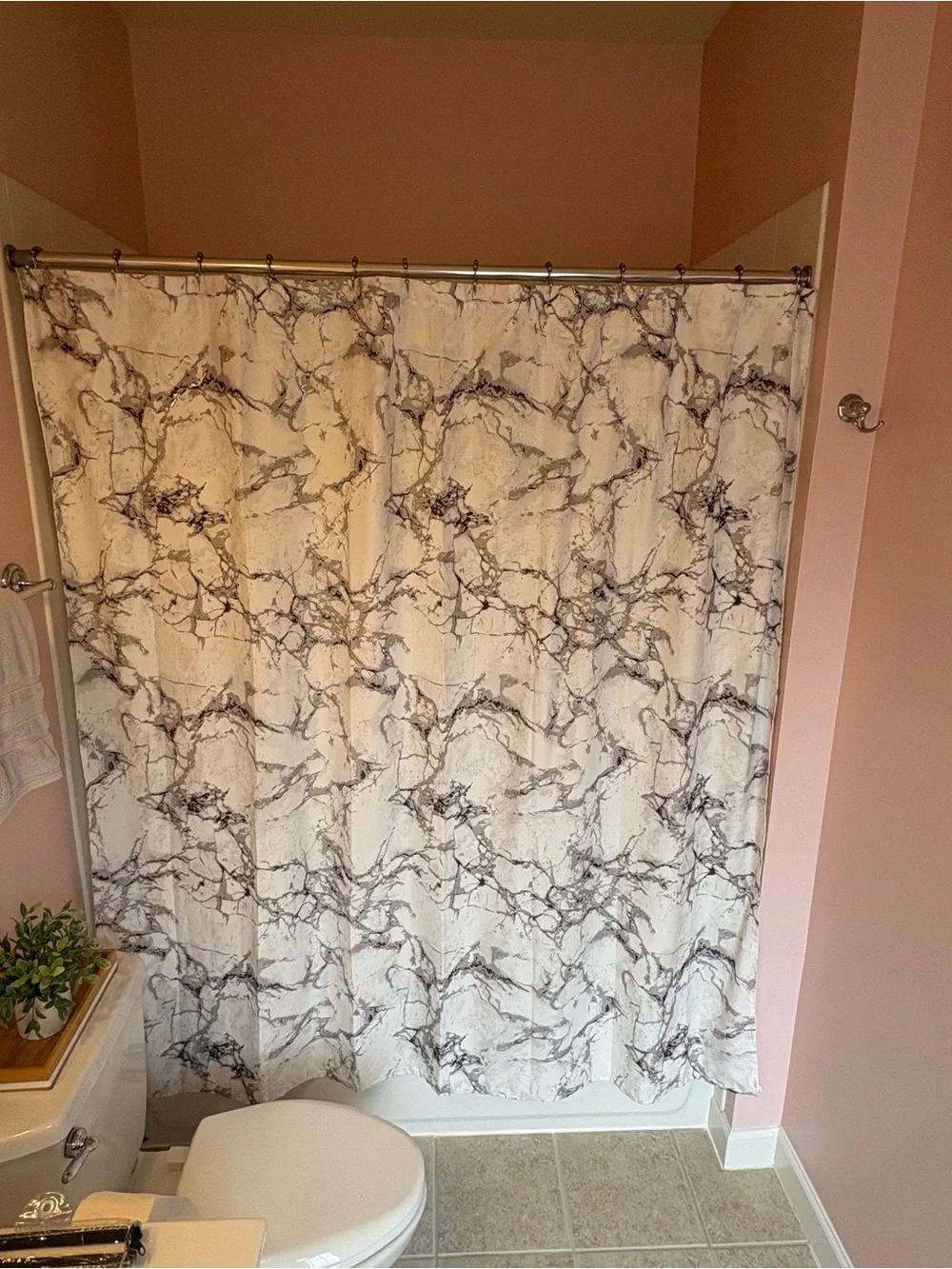 MARBLE White and Gray Marble-Print Shower Curtain